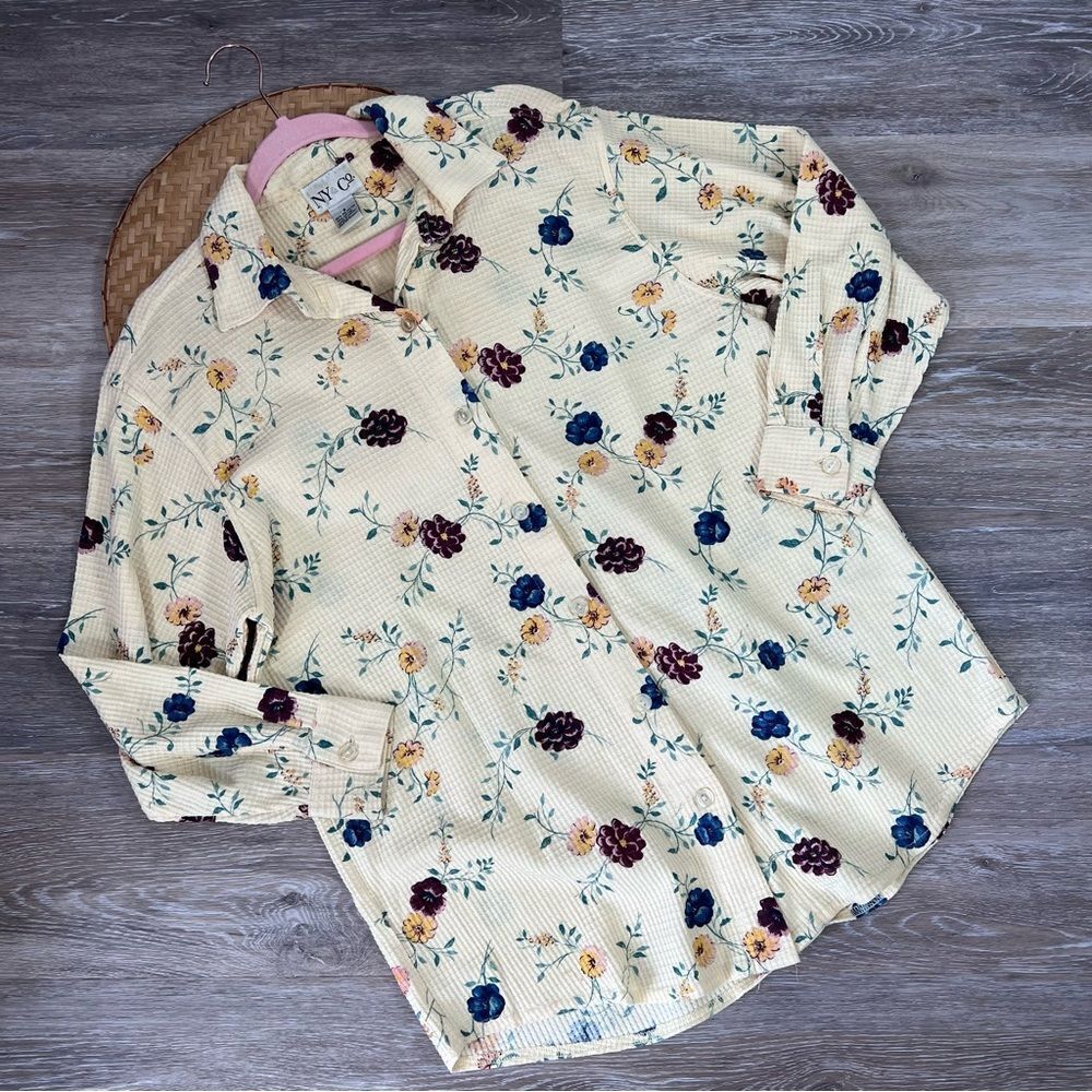 Vintage 90’s pal yellow floral thermal oversized‎ button down shacket